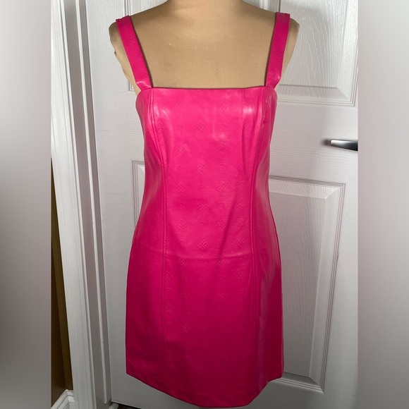 Rotate Herlina Mini Dress Size 8‎ Fuchsia Faux Leather Square Neck NWT - Picture 7 of 16